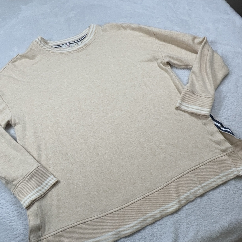Vineyard Vines Sweatshirt Womens M Beige Fleece Pockets Stretch Relaxed Fit